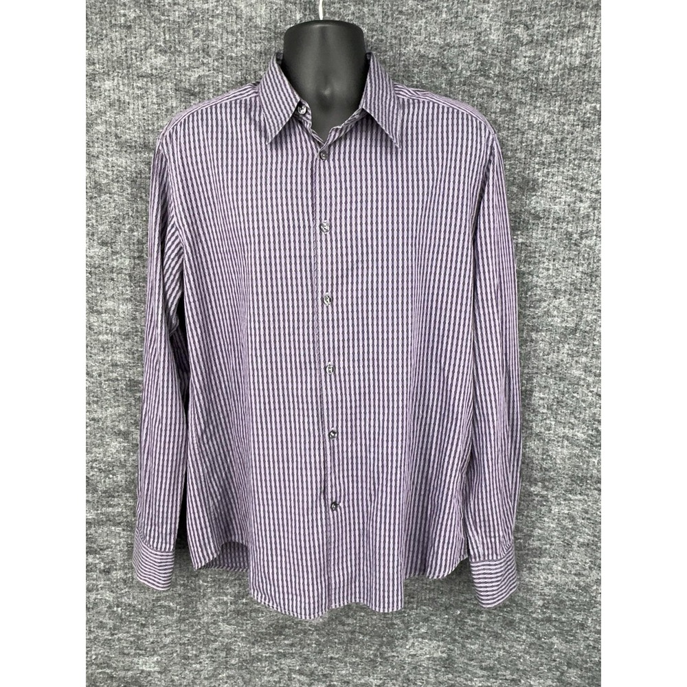 Versace Collection Dress Shirt Mens 17.5 44 Purple Geometric Jacquard LS